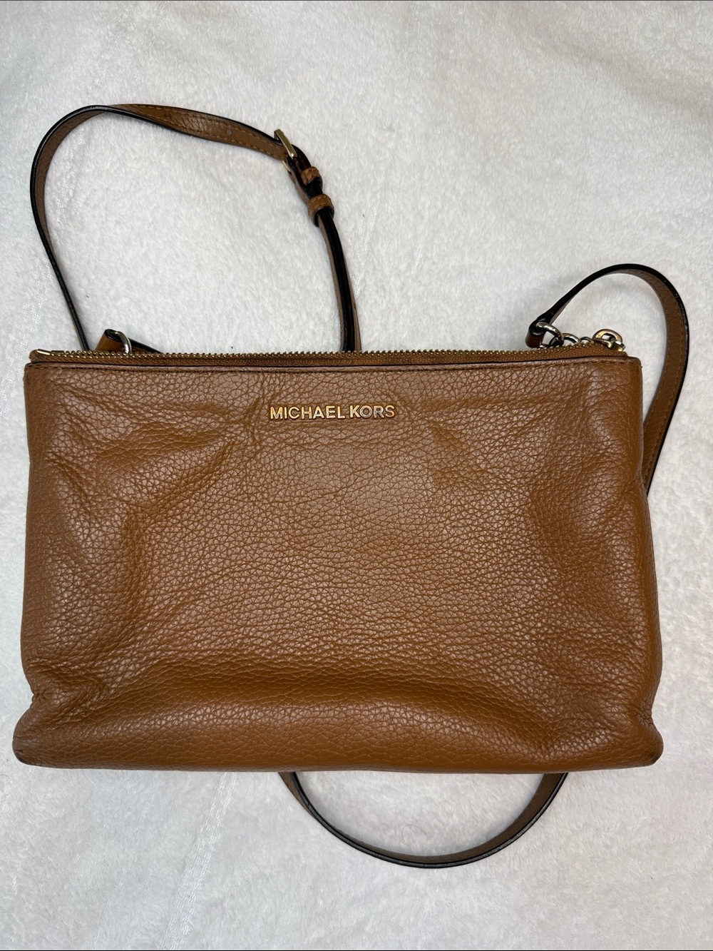 Michael Kors Tan Pebbled Leather Crossbody with Gold Hardware